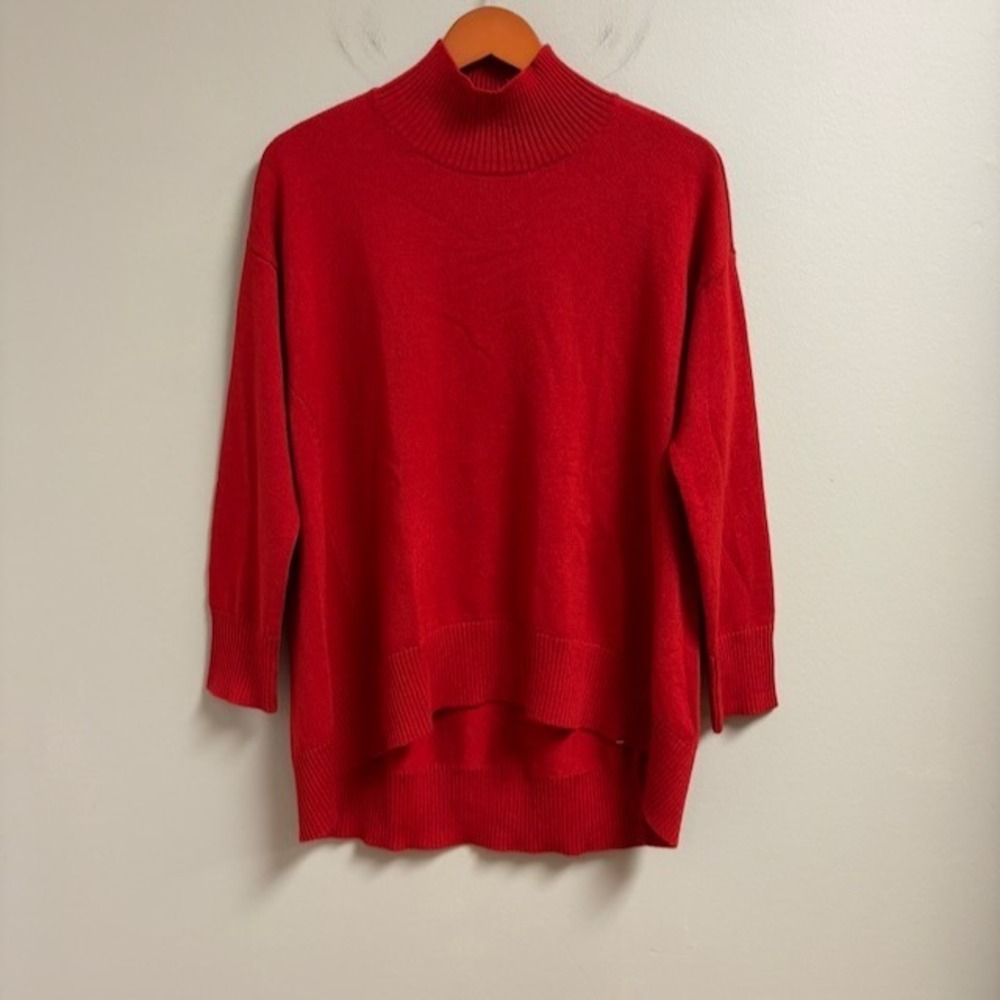 Eileen Fisher Extra Fine Merino Wool Mock Neck Sweater Red XS Quiet Luxury